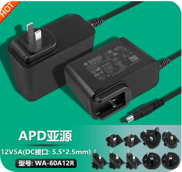 *Brand NEW* High Quality APD 12V 5A Power Adapter WA-60A12R Multi-Plug Version Power Supply